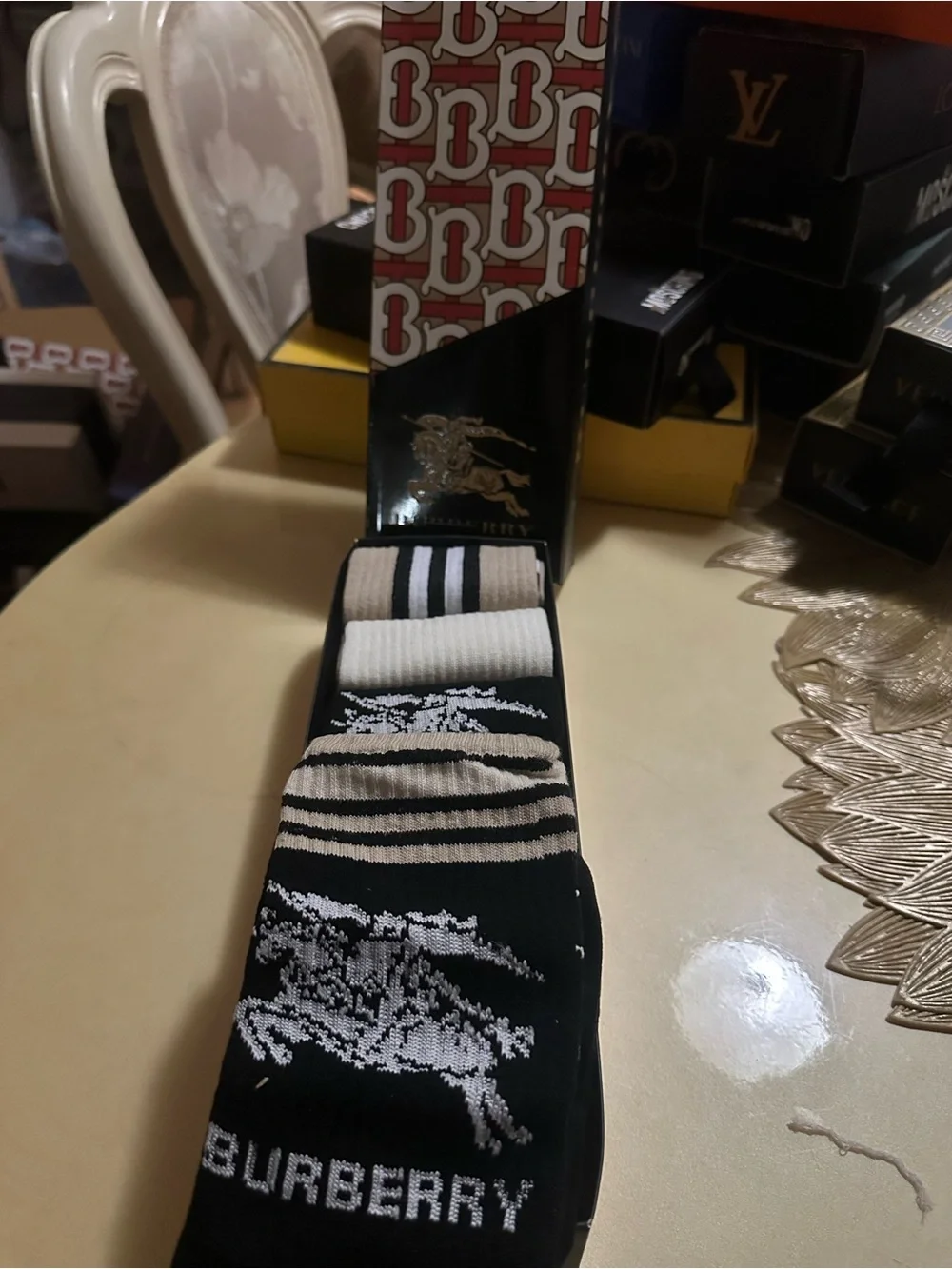 CHANEL Black, Gray & White Casual Crew Socks Set